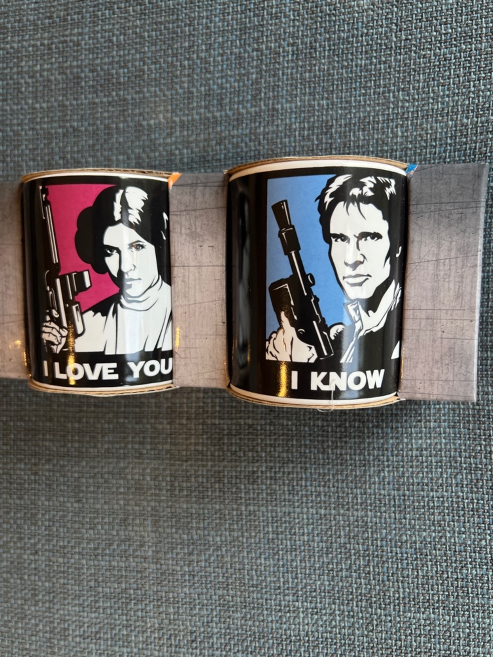 Star Wars Han & Leia Quote Mugs - Black with Pink & Blue Panels